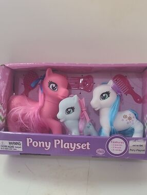 Pony Playset - Pink, White, Light Blue - 3-Piece Brushable Ponies